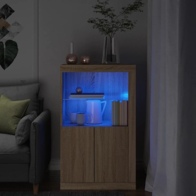 Dulap lateral cu lumini LED, stejar sonoma, lemn prelucrat foto