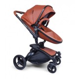 Carucior Copii 2 in 1 Wonder Buggy Stork Lux Brown - Landou Incorporat, Piele Eco, Scaun Rotativ, 0-20 kg