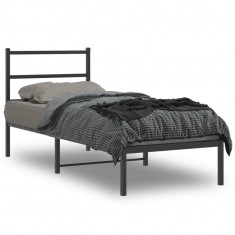 Cadru de pat metalic cu tablie, negru, 80x200 cm