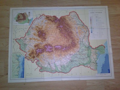 Harta Fizica RSR 83x62cm , realizat de V.Cucu ,Al.Rosu , I.Petrescu Burloiu , D.Alexandru foto