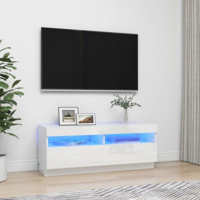 Gossi comoda tv cu lumini led, alb extralucios, 100x35x40 cm foto