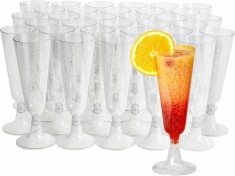 Set 45 de pahare de sampanie Matana, plastic,130 ml, argintiu cu sclipici