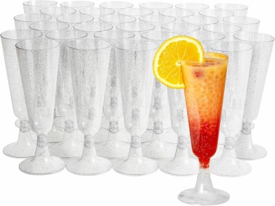 Set 45 de pahare de sampanie Matana, plastic,130 ml, argintiu cu sclipici foto