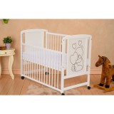 Patut lemn Qmini Timmi Heart alb 120x60 cm cu laterala culisanta si saltea cocos 12 cm