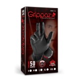 Set 50 bucati Manusi negre Grippaz, Nitril, groase si rezistente L