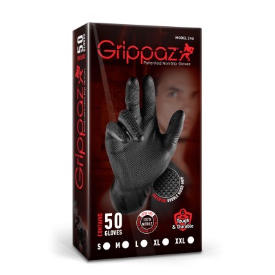 Set 50 bucati Manusi negre Grippaz, Nitril, groase si rezistente XL foto