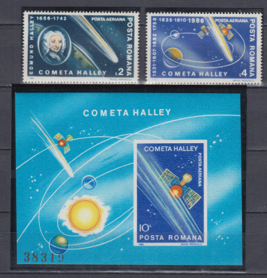 1986 LP 1149 LP 1150 INTOARCEREA COMETEI HALLEY SERIE+COLITA NEDANTELATA MNH foto