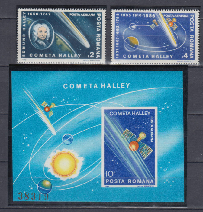 1986 LP 1149 LP 1150 INTOARCEREA COMETEI HALLEY SERIE+COLITA NEDANTELATA MNH