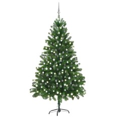 vidaXL Brad Crăciun pre-iluminat artificial set globuri, verde, 210 cm 3077728