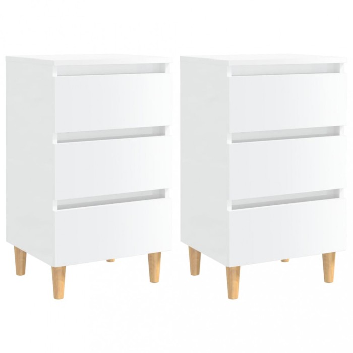 vidaXL Noptiere &amp; picioare lemn, 2 buc., alb extralucios, 40x35x69 cm