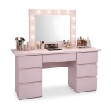 Masa de toaleta/machiaj, Vanessa, roz, cu oglinda si LED-uri, 130x43x143 cm GartenVIP DiyLine