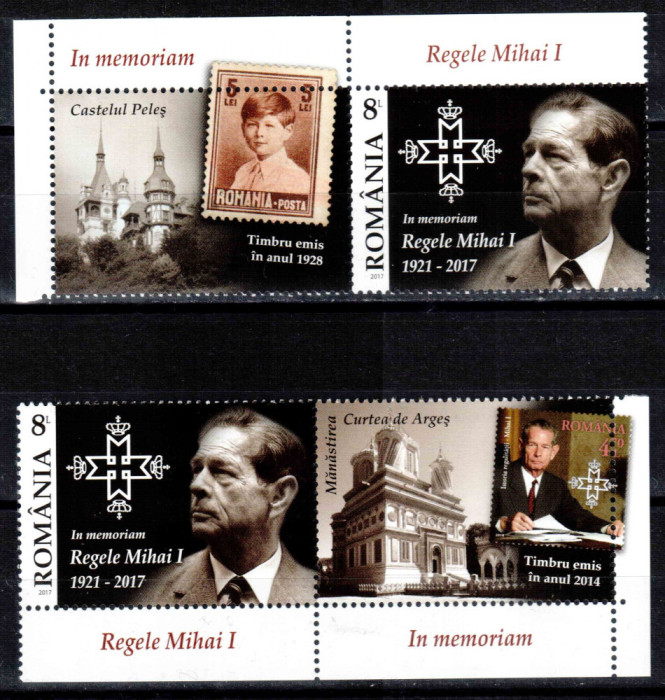 Romania 2017, LP 2173 b, Regele Mihai, 2 timbre cu vinieta din minicoala, MNH!