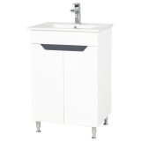 Baza si lavoar baie GN0561, cu picioare si usi, alb/antracit, 60x46x81 cm
