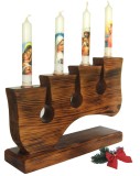Suport din lemn pentru 4 lumanari &ndash; model rustic handmade &ndash; cu lumanari incluse