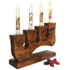 Suport din lemn pentru 4 lumanari &ndash; model rustic handmade &ndash; cu lumanari incluse
