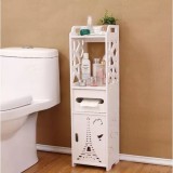 Dulap organizator pentru baie, cu 4 compartimente, din lemn si plastic, dimensiuni 80 x 20 x 20 cm, alb