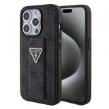 Husa pentru Apple iPhone 15 Pro Max, Guess, Grip Stand 4G Triangle Strass, Neagra