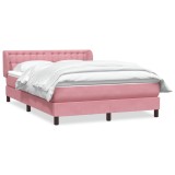 Cumpara ieftin Pat box spring cu saltea, roz, 140x220 cm, catifea