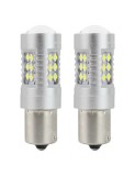 Set 2 bec led auto P21W (BA15S), Canbus cu 24SMD cu lupa 12v/24v 800lm Alb, Amio