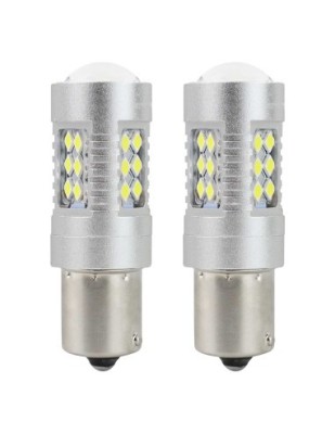 Set 2 bec led auto P21W (BA15S), Canbus cu 24SMD cu lupa 12v/24v 800lm Alb foto