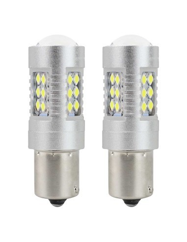 Set 2 bec led auto P21W (BA15S), Canbus cu 24SMD cu lupa 12v/24v 800lm Alb