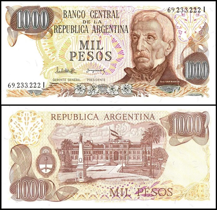 !!! ARGENTINA - 1.000 PESOS (1976-1983) - P 304 d 2- UNC / SERIA I