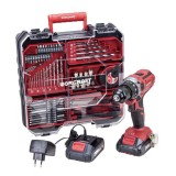 Masina gaurit/insurubat, 2x20V Li-ion, 2 Ah, incarcator si set burghie, varfuri si biti, 74 piese
