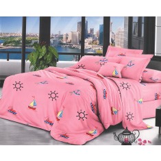 Lenjerie de pat pentru o persoana cu husa de perna patrata, Myrine, bumbac mercerizat, multicolor