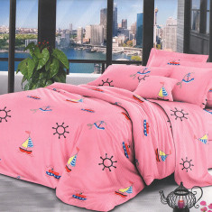 Lenjerie de pat pentru o persoana cu husa elastic pat si 2 fete perna dreptunghiulara, Myrine, bumbac mercerizat, multicolor
