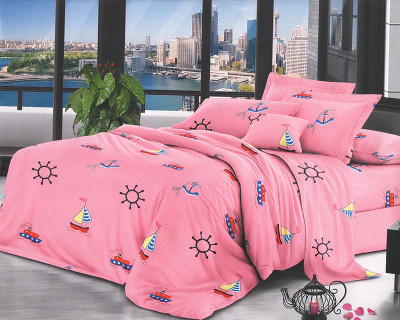 Lenjerie de pat pentru o persoana cu husa elastic pat si 2 fete perna patrata, Myrine, bumbac mercerizat, multicolor foto