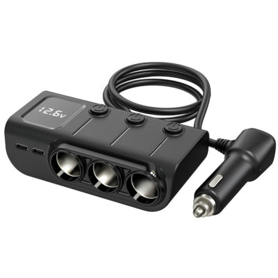 Prelungitor Bricheta Auto cu 8 iesiri, 3 socluri auto, 3 USB, 1 USB type C Fast Charge, 1 PD 36W, Afisaj baterie Universal Negru Alikommerce AK foto