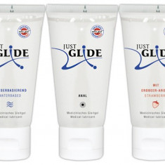 Set Lubrifianti Just Glide - Pe Baza De Apa + Anal + Aroma Capsune, 3 x 50 ml