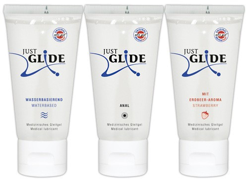 Set Lubrifianti Just Glide - Pe Baza De Apa + Anal + Aroma Capsune, 3 x 50 ml