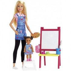 Barbie - set mobilier cu papusa profesoara de pictura foto