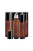 Set 5 sticle reutilizabile de culoarea chihlimbarului cu roll-on metalic și capac negru 10 ml, Oem
