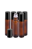 Cumpara ieftin Set 5 sticle reutilizabile de culoarea chihlimbarului cu roll-on metalic și capac negru 10 ml