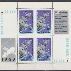 1969 LP 697 a COSMOS II SOIUZ 4 SI 5 BLOC DE 4 MARCI + 4 VINIETE DIFERITE MNH
