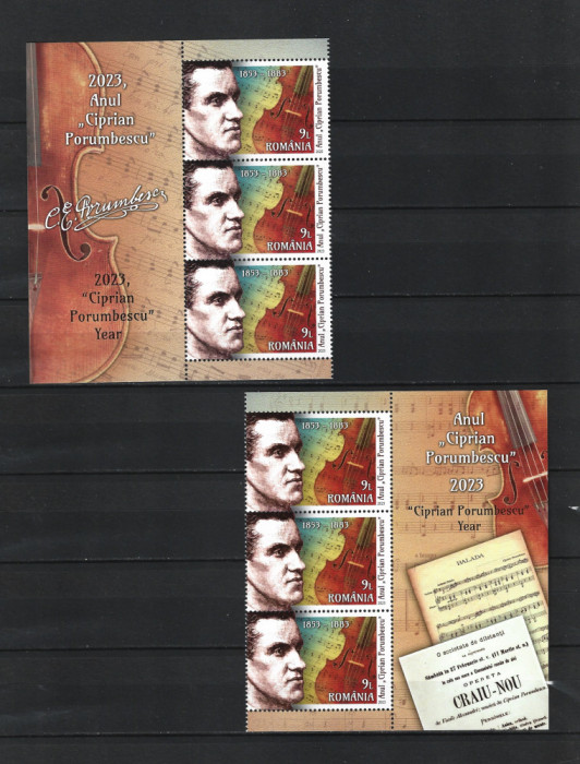 ROMANIA 2023 - CIPRIAN PORUMBESCU, 3 SERII + MANSETA ILUSTRATA, MNH - LP 2431