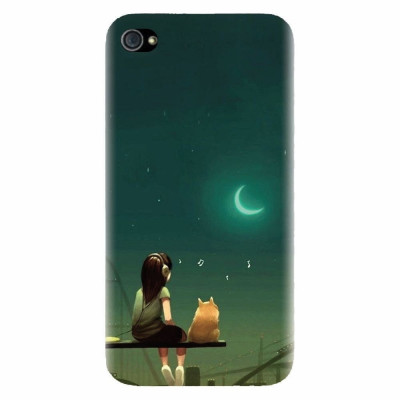 Husa silicon pentru Apple Iphone 4 / 4S, Cat And Girl foto