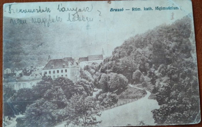 Carte postala, Brasov, Gimnaziu romano catolic, 1922