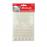 Perle Autoadezive DACO, 120 Buc/Set, Perlucele, Dimensiuni Variabile, Material Plastic, Culoare Alba, Accesorii Craft, Perle din Plastic, Perle pentru