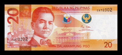 FILIPINE █ bancnota █ 20 Piso █ 2022 █ P-230 █ UNC necirculata foto