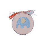 Martisor oglinda rotunda, Onore, roz, piele ecologica, 1 x 7 cm diametru, model elefant bleu