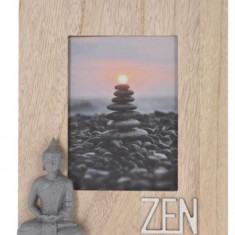 Rama foto Buddha, 28x3.5x23 cm, lemn, natur/gri