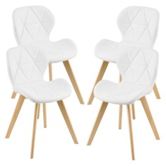 Set 4 bucati scaune de bucatarie Almhult 81 x 57 x 49 cm imitatie piele lemn de fag alb [en.casa] HausGarden Leisure