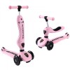 Trotineta 2 in 1 transformabila in tricicleta, pentru copii, inaltime ajustabila pe trei dimensiuni, frana progresiva, roti iluminate in miscare, roz
