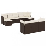 Cumpara ieftin Set canapele de gradina cu perne, 10 piese, maro, poliratan