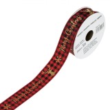 Panglică Decorativă Crăciun, Model Ren și Fulgi, Mesaj &quot;Merry Christmas&quot;, Culoare Roșie, Dimensiuni 5m x 20mm, Material Poliester, Oem