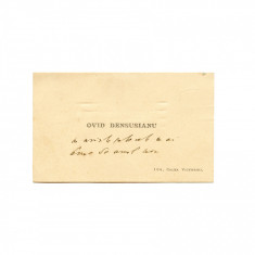 Ovid Densusianu, carte de vizită cu dedicație olografă