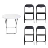 Masa plianta rotunda 70x70cm cu blat MDF alb si 4 scaune pliabile bucatarie